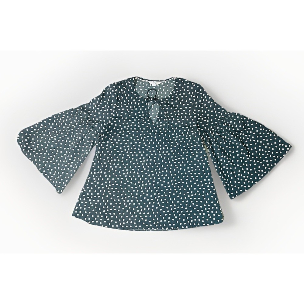 BODEN Women SIZE US 6 / UK 10 Gray Boho Blouse Pink Polka‎ Dots Bell Sleeves